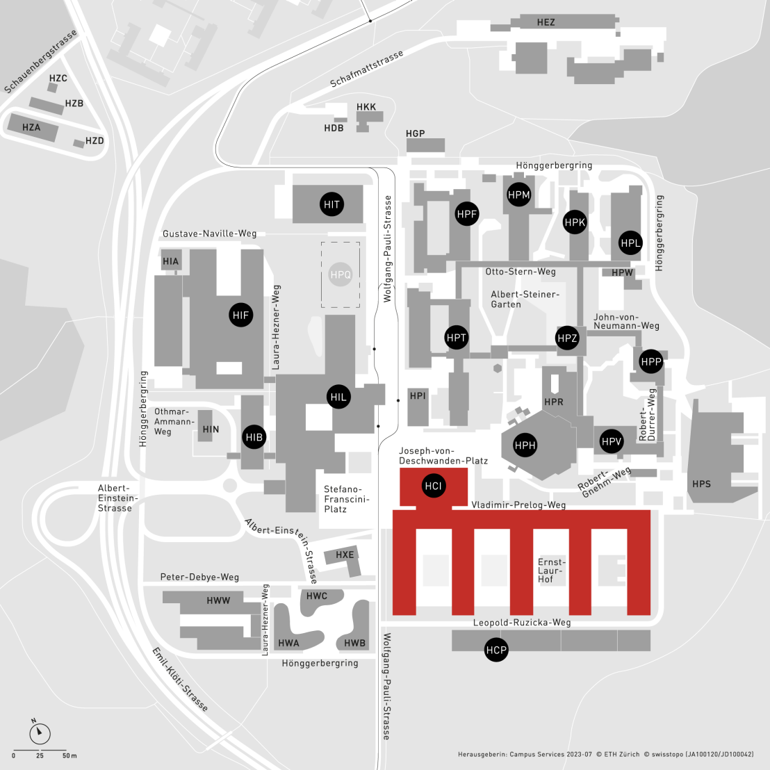 Enlarged view: Campus Hönggerberg Map (HCI building marked in red)
